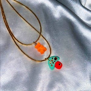 Chocker and necklaces with mushroom  and gummy bear pendant